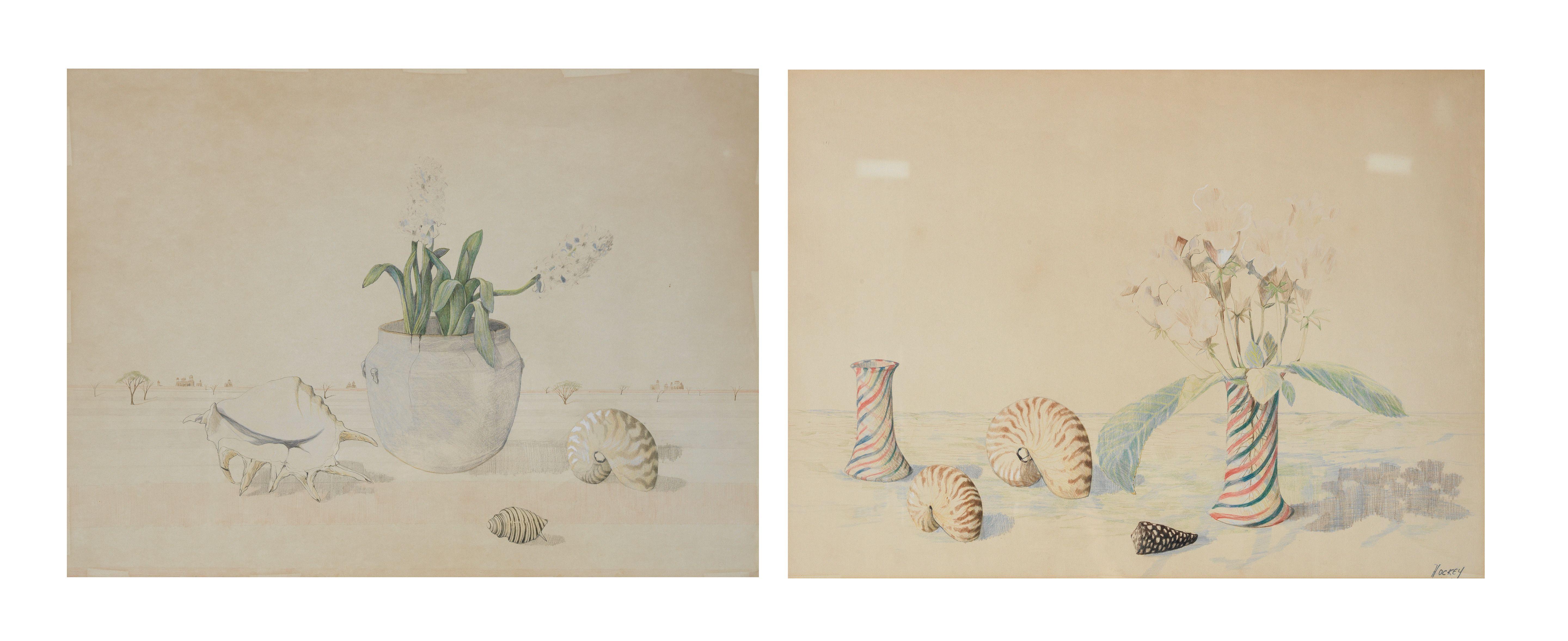 Patrick Hockey - Still life with flowers and shells, a set of two
