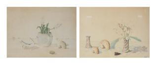 Patrick Hockey - Still life with flowers and shells, a set of two