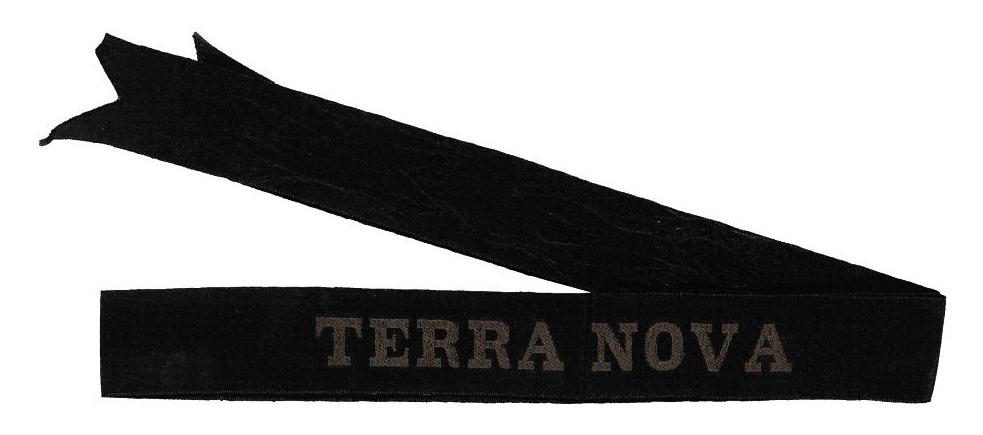 Patrick Keohane - British Antarctic Expedition, 1910-13: Keohane\'s black silk cap ribbon with \'TERRA NOVA\' woven in gilt thread