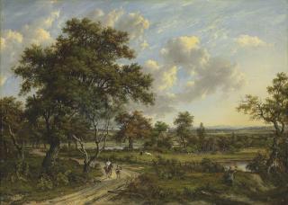 Patrick Nasmyth - A wooded landscape with travellers on a track