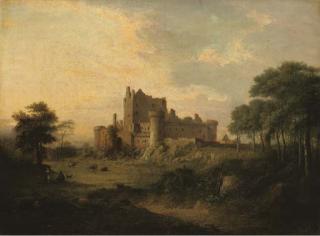 Patrick Nasmyth - Castle Ruins In A Landscape With Figures And Cattle In The Foreground