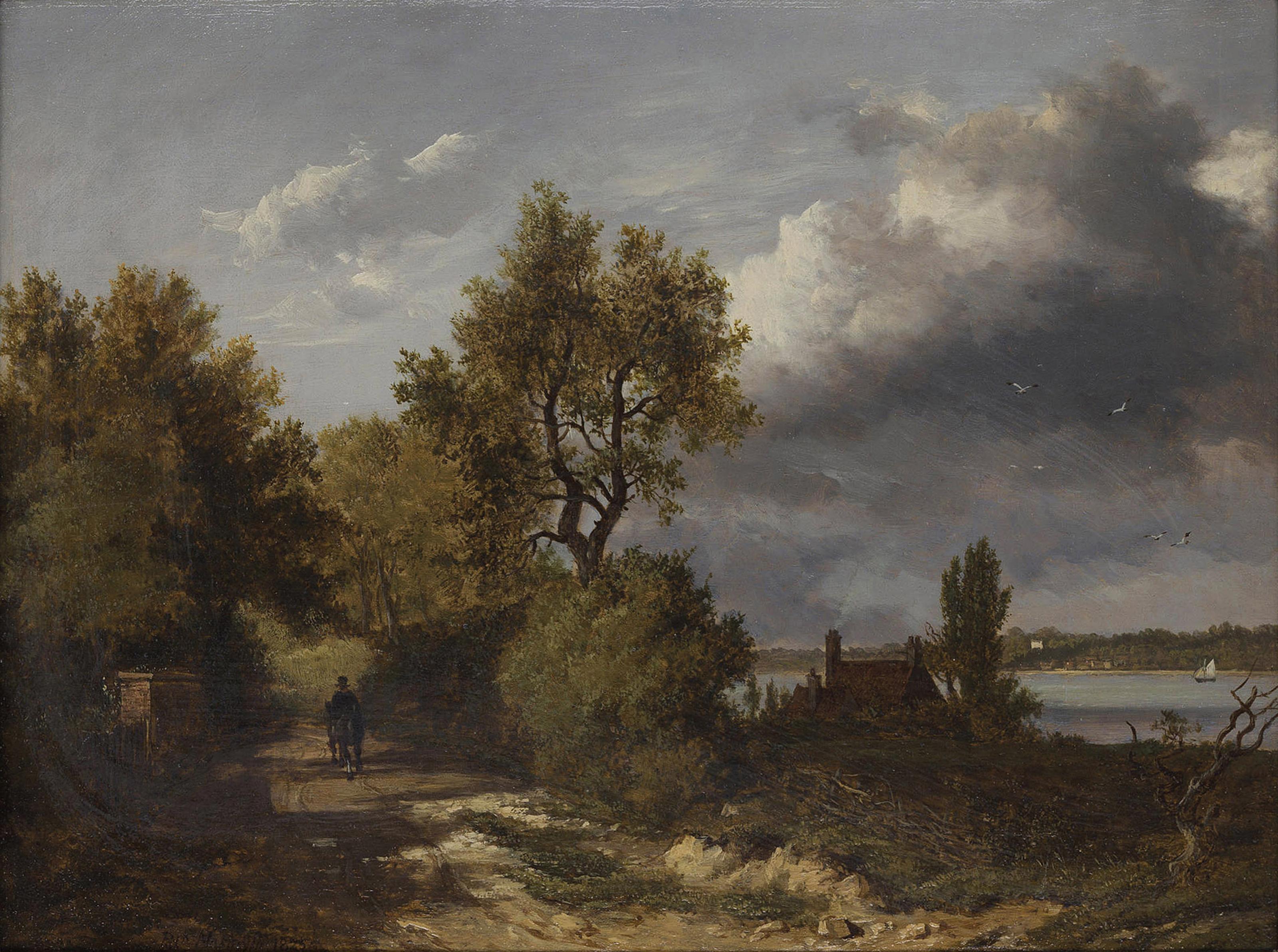 Patrick Nasmyth - Figure on a path in a landscape looking across a river