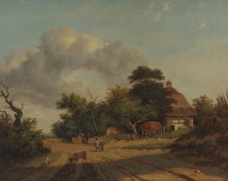 Patrick Nasmyth - Figures in a landscape before a cottage