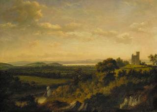 Patrick Nasmyth - View of Renfrew Castle, with a ship on White Cart Water in the foreground and an extensive view of the River Clyde beyond