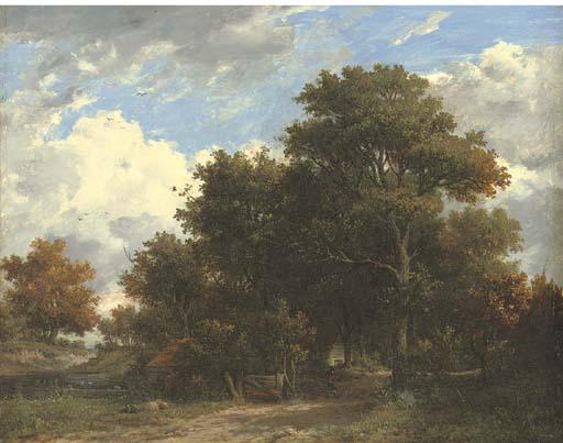 Patrick Nasmyth - Wooded Landscape With A Figure On A Track, A Cottage Beyond