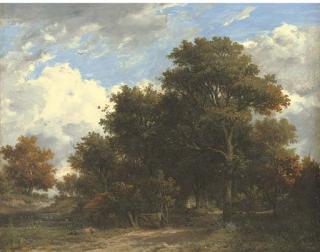 Patrick Nasmyth - Wooded Landscape With A Figure On A Track, A Cottage Beyond