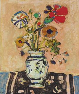 Paul Aizpiri - Fleurs fond rosé