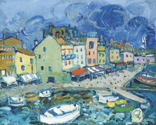 Paul Aïzpiri - Le port de St Tropez vu de la jetée