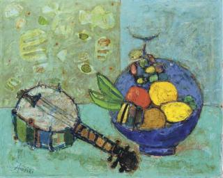 Paul Aizpiri - Nature Morte Avec Fruits Et Banjo
