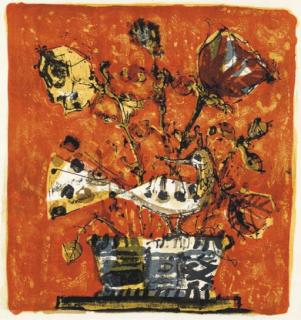 Paul Aizpiri - Oiseau Et Corbeille De Fleurs