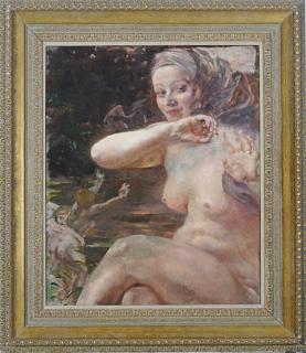 Paul Albert Besnard - A Nude Seated By A Stream