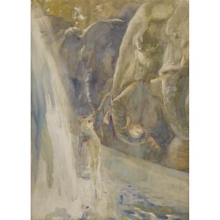 Paul-Albert Besnard - Jeunes Femmes Enlevées Par Des Éléphantspaul-Albert Besnard ; Young Women Lifted Up By Elephants ; Signed Lower Right ; Watercolour And Black Pencil On Paper