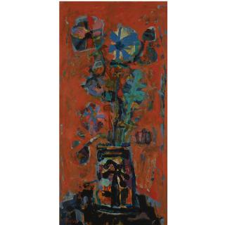 Paul Augustin Aïzpiri - Fleurs Fond Rouge