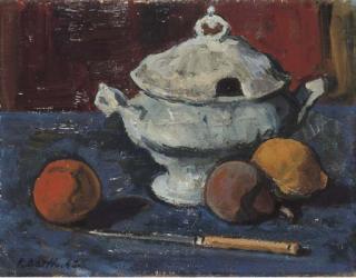 Paul Basilius Barth - Stillleben Mit Suppenschüssel, Früchten Und Messer, 1948