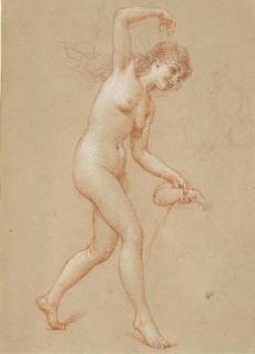 Paul Baudry - Une Femme Nue Marchant Vers la Droite, Tenant Le Bras D\'Un Enfant, Avec Une Étude de Femme Assise