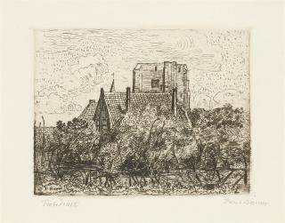 Paul Baum - Stockgeflecht vor Haus, Kirchtum und Rathaustürmchen in St. Anna