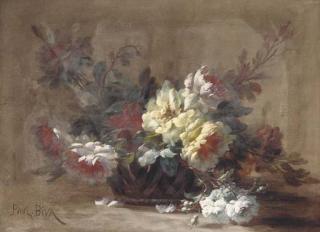 Paul Biva - Still Life Of Roses In A Cut-Glass Bowl