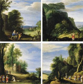 Paul Bril - A Classical Landscape With The Flight Into Egypt; An Extensive Landscape With The Temptation Of Christ; A Wooded Landscape With Christ And The Widow Of Nain; And An Extensive Rocky Landscape With Christ And The Centurion