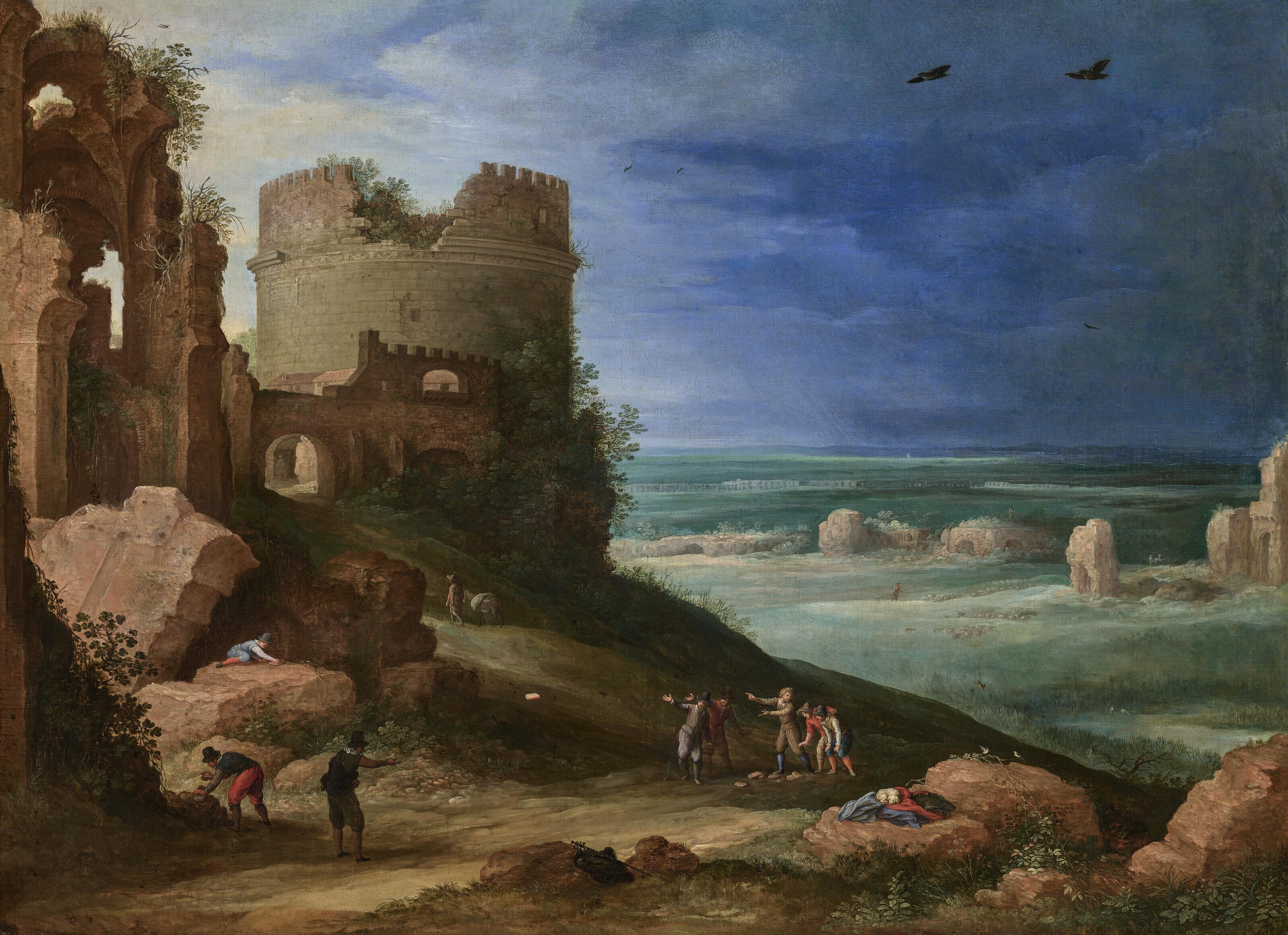 Paul Bril - Capriccio of the Via Appia Antica, near Rome, with the tomb of Cecilia Metella and the Claudian Aqueduct