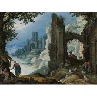 Paul Bril - Figures In A Landscape With Ruins