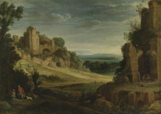 Paul Bril - Landscape With A Hunting Party And Roman Ruins
