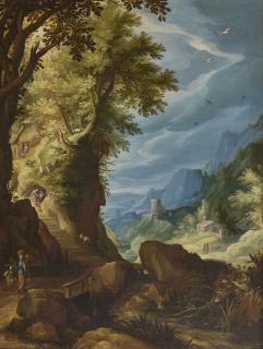 Paul Bril - Paysage Rocheux Avec Des Personnages Sous Un Ciel Agité