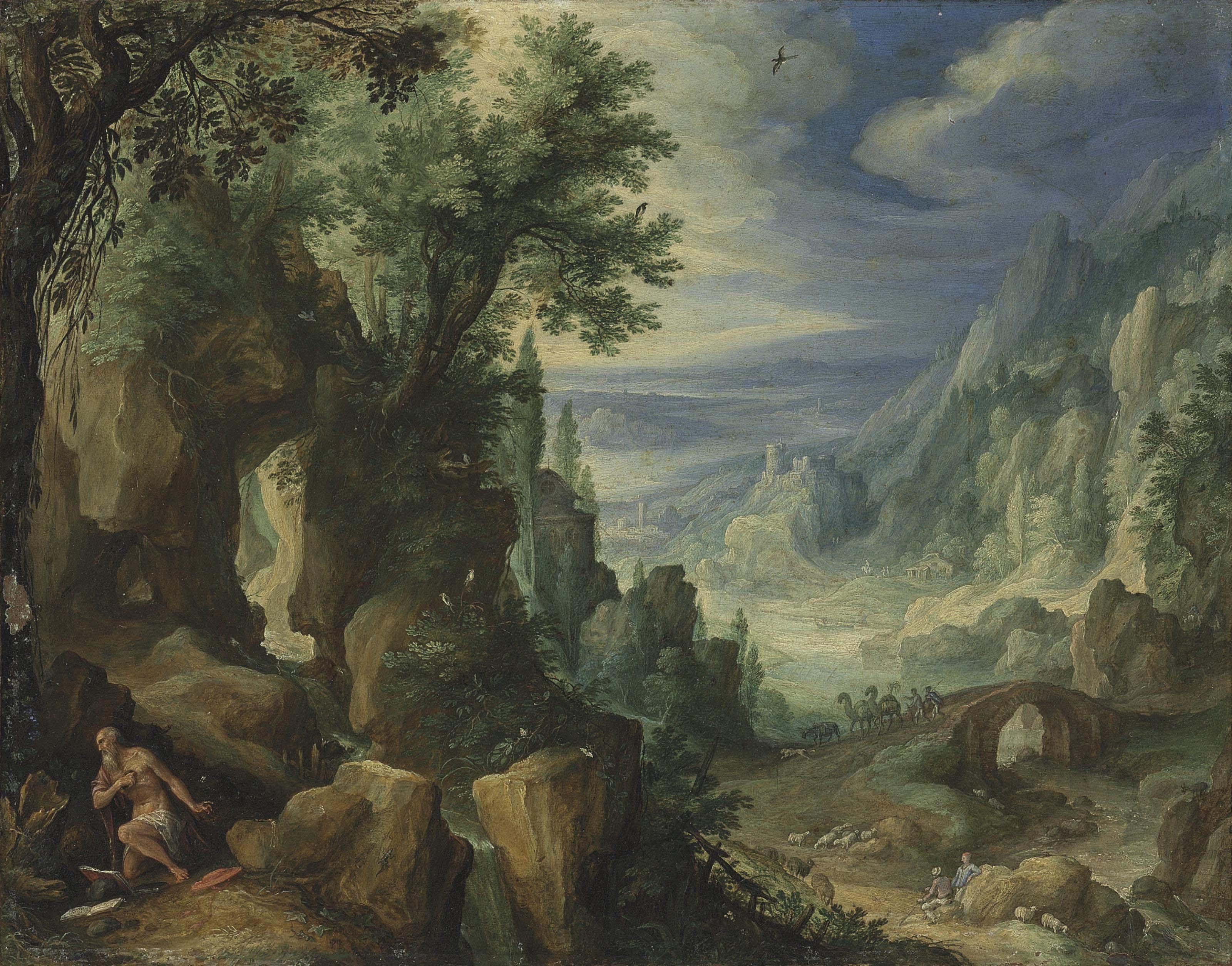 Paul Bril - Saint Jerome praying in a rocky landscape