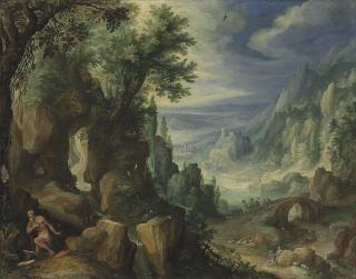 Paul Bril - Saint Jerome praying in a rocky landscape
