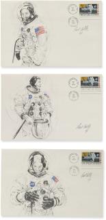 Paul Calle - A Group Of 3 Apollo 11 Postal Covers With Original Mission Sketches, Signed 