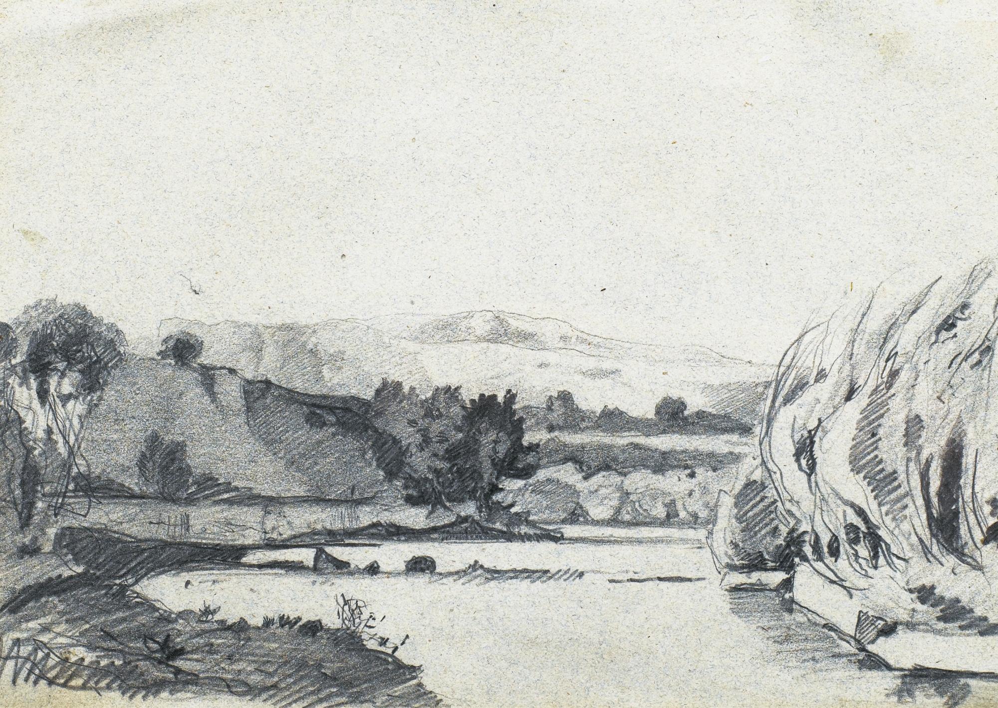 Paul-Camille Guigou - Bords De La Durancepaul-Camille Guigou ; The Banks Of Durance ; Black Chalk On Paper