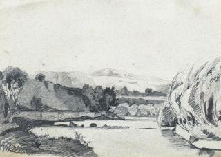 Paul-Camille Guigou - Bords De La Durancepaul-Camille Guigou ; The Banks Of Durance ; Black Chalk On Paper