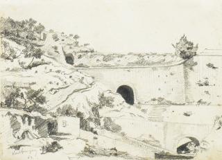 Paul-Camille Guigou - Paysage Aux Tunnelspaul-Camille Guigou ; Landscape With Tunnels ; Signed And Dated 62 Lower Left ; Black Chalk On Paper