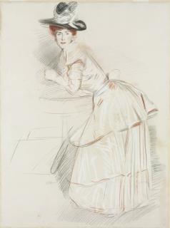 Paul-Cesar Helleu - A woman leaning on a guéridon
