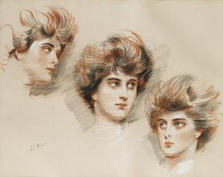 Paul-César Helleu - Etude De Trois Têtes De Ellen