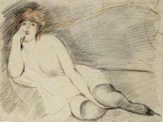Paul-Cesar Helleu - Femme à demi-allongée vue de face (recto) ; Etude d\'une femme nue (verso)