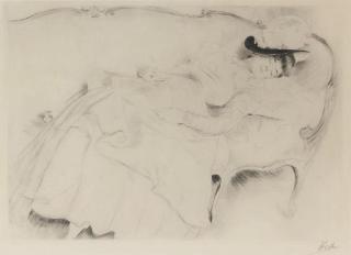 Paul Cesar Helleu - Femme au Chapeau endormie sur un Canapé