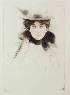 Paul Cesar Helleu - Femme en buste au chapeau