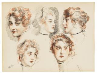 Paul Cesar Helleu - Five head studies of a young lady
