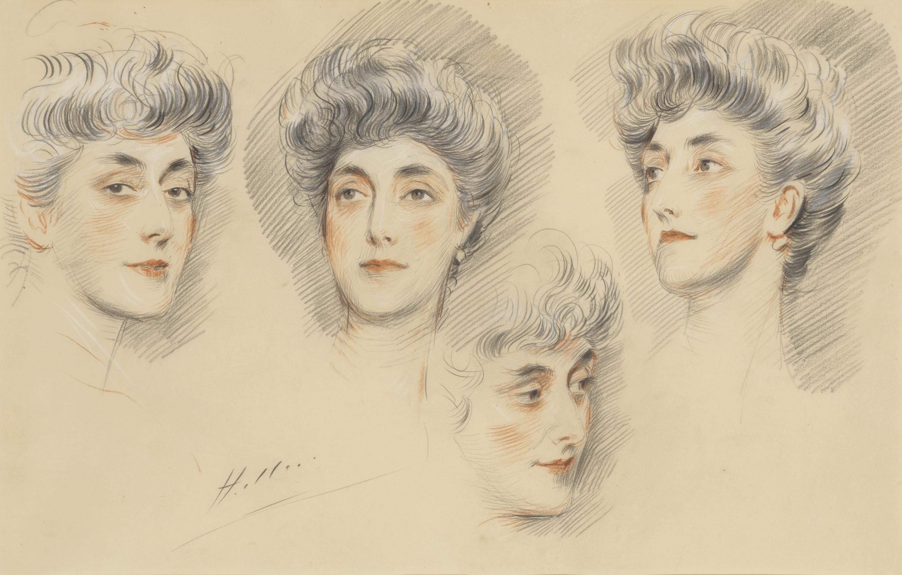 Paul-César Helleu - Four head studies of a lady, traditionally identified as Mrs Gertrude Vanderbilt Whitney