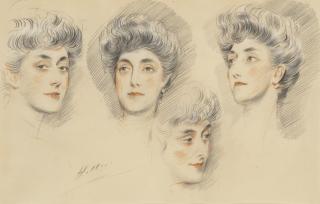 Paul-César Helleu - Four head studies of a lady, traditionally identified as Mrs Gertrude Vanderbilt Whitney