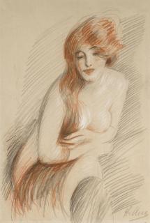 Paul-César Helleu - French Nu Féminin À La Longue Chevelure 
