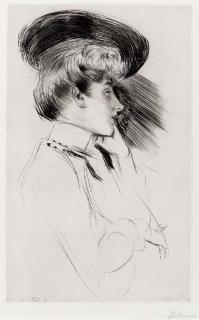 Paul-Cesar Helleu - Jeune femme au chapeau, de profil à droite