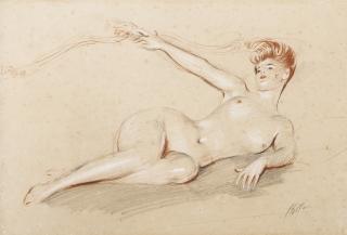 Paul-César Helleu - Lying Nude On A Sofa