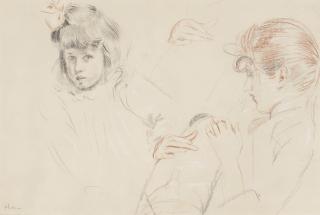 Paul Cesar Helleu - Madame Helleu Avec Ses Enfants, Ellen Et Alice