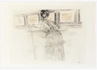 Paul-César Helleu - Madame Helleu Devant Les Watteau Du Louvre (M. 56)