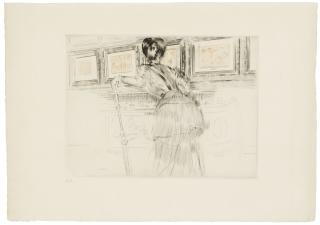 Paul César Helleu - Madame Helleu devant les Watteau du Louvre