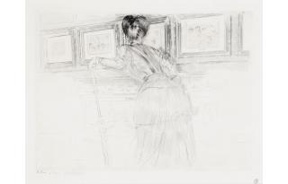 Paul César Helleu - Madame Helleu devant les Watteau du Louvre