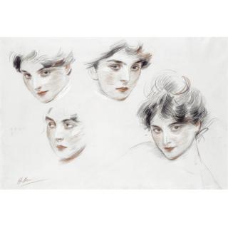 Paul-César Helleu - Mademoiselle Conquis, Étude De Têtes