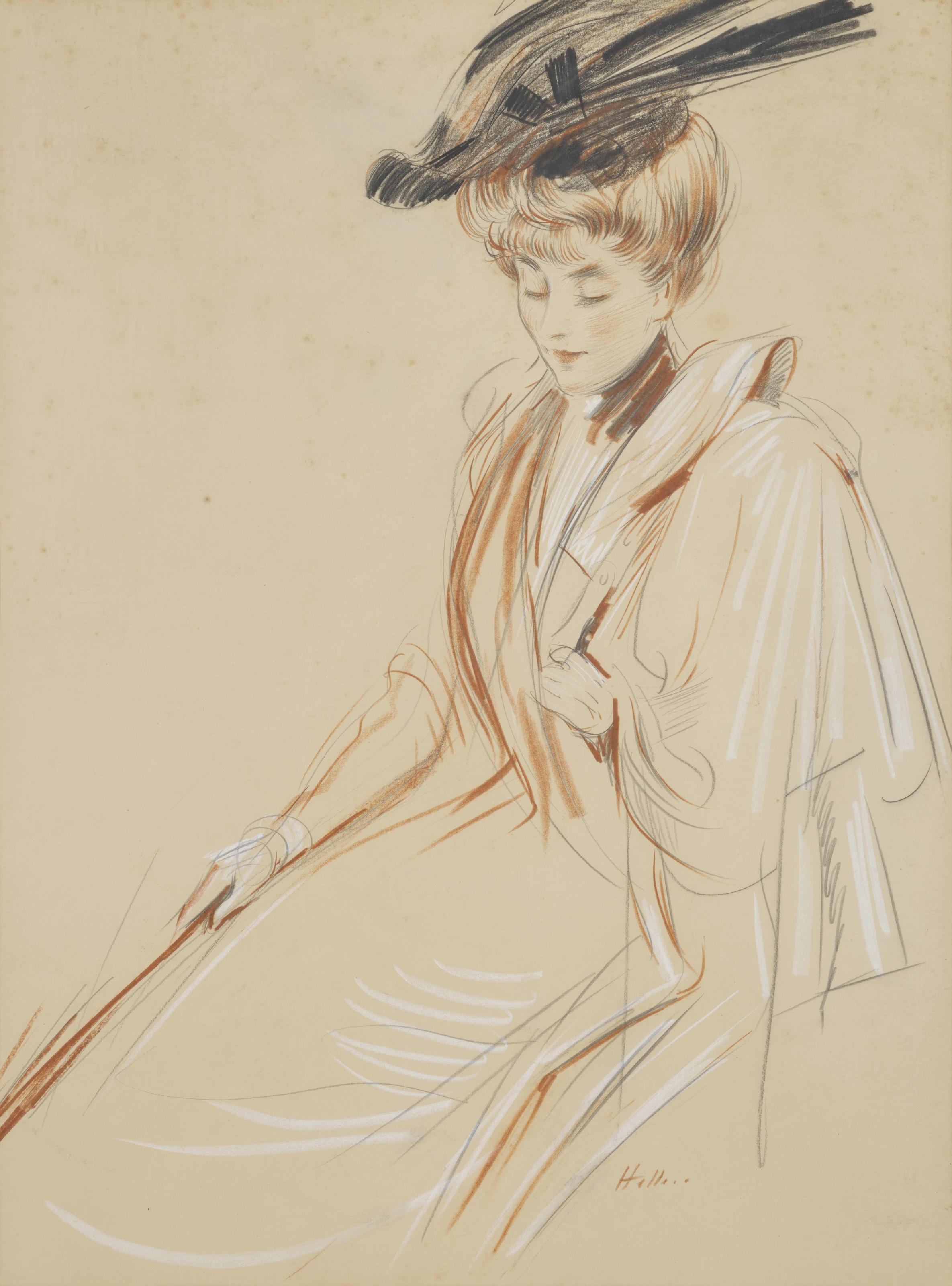 Paul-César Helleu - Portrait de femme au chapeau à plumes
