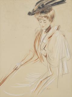 Paul-César Helleu - Portrait de femme au chapeau à plumes